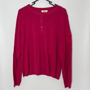 Talbots Pink‎ Linen Cotton Knit Long Sleeve Henley Sweater Vintage 90s XL